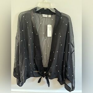 Chico's Black Sheer jacket with white dot